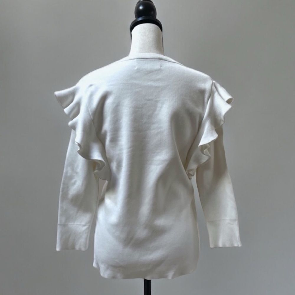 Apparalel White Ruffle Sleeve Knit Top Size L | Women’s Sweater Blouse - Picture 3 of 8